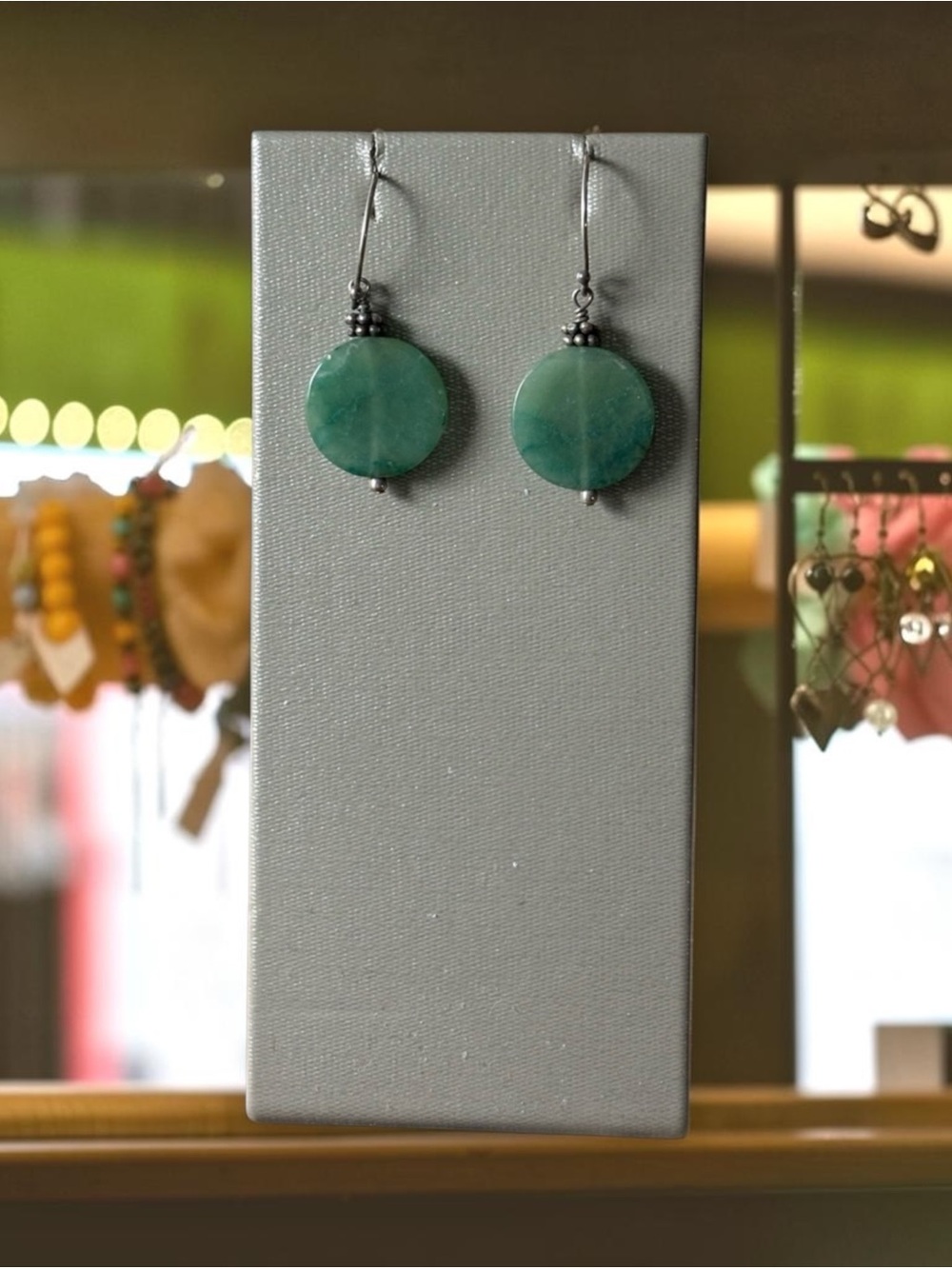 Green Jade Round Drop Earrings